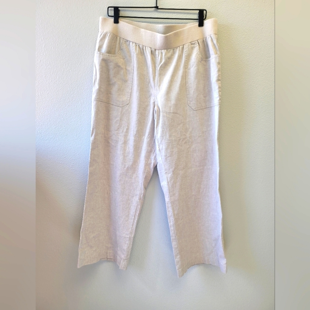 INC International Concepts Linen Blend Wide Legged Elastic‎ Waist Pants Size 16W
